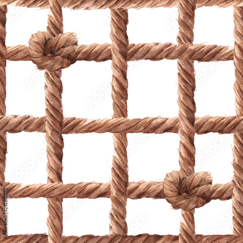 Watercolor rope fishing net vector pattern