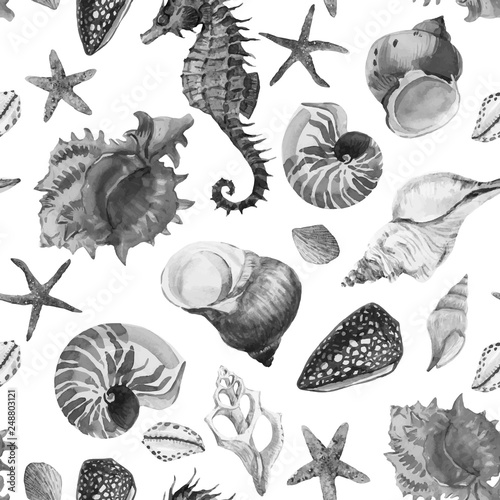 Watercolor sea life vector pattern