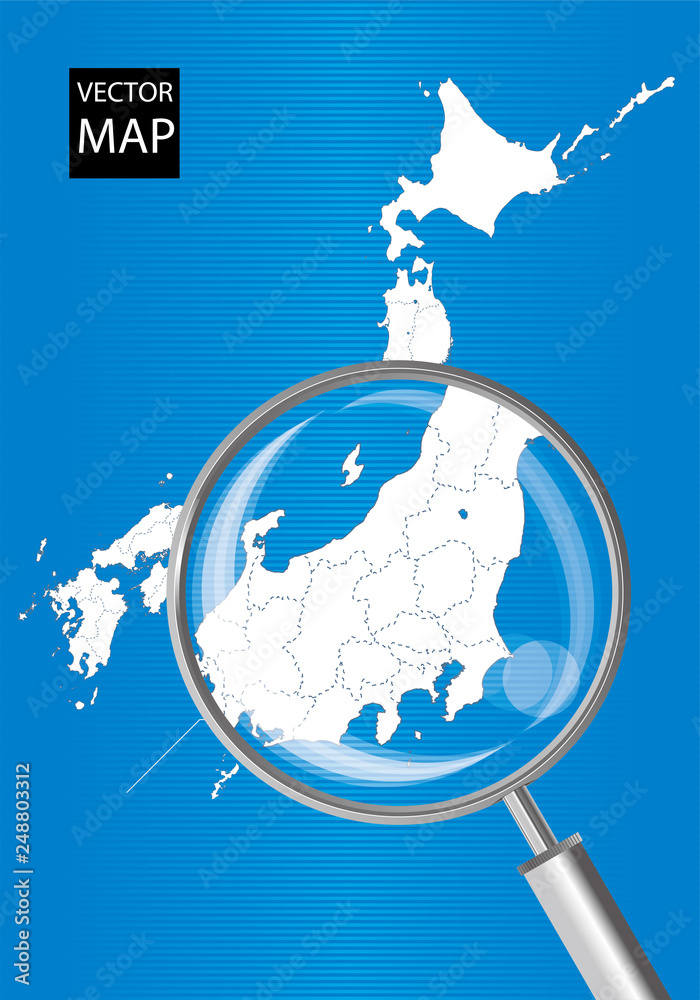 日本地図 青 虫眼鏡で拡大された関東甲信越地方の地図 日本列島 ベクターデータ Stock Vector Adobe Stock
