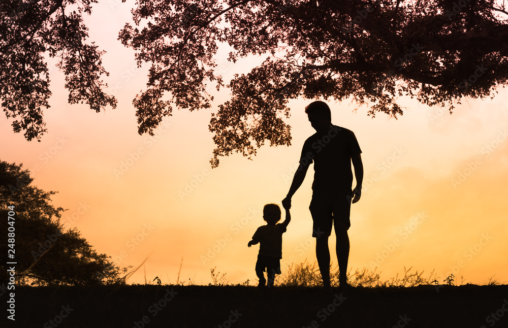 father and son holding hands walking in the park father and son holding hands walking in the park