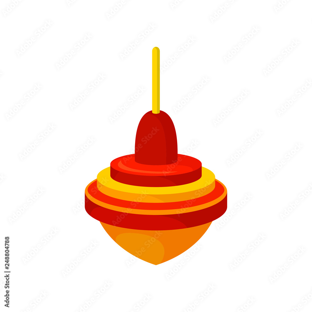 Flat vector icon of bright red-orange whirligig. Plastic spinning top. Traditional children toy Flat vector icon of bright red-orange whirligig. Plastic spinning top. Traditional children toy