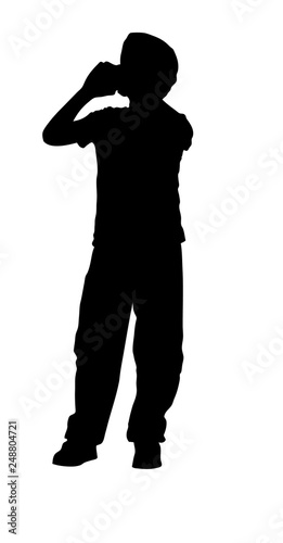 Silhouette of a Boy drinks water