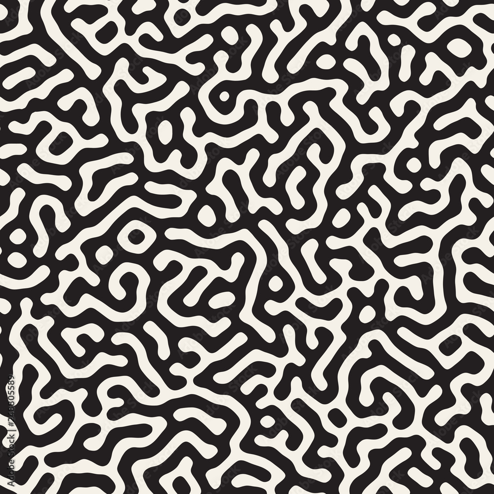Vector seamless pattern. Monochrome organic shapes texture. Abstract rounded messy lines stylish background.