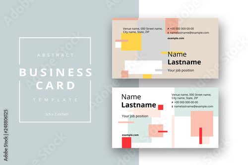 Trendy minimal abstract business card template. Modern corporate stationery id layout with geometric pattern. Vector fashion background design with information sample name text.