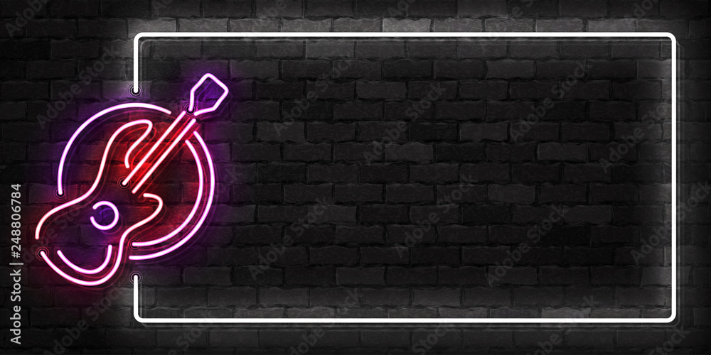 Vector realistic isolated neon sign of Guitar frame logo for template