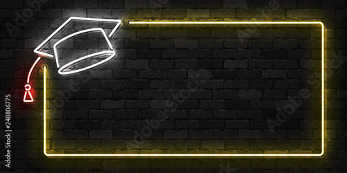 Vector realistic isolated neon sign of Graduation frame logo for template decoration and layout covering on the wall background.