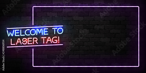 Vector realistic isolated neon sign of Laser Tag frame logo for decoration and covering on the wall background.