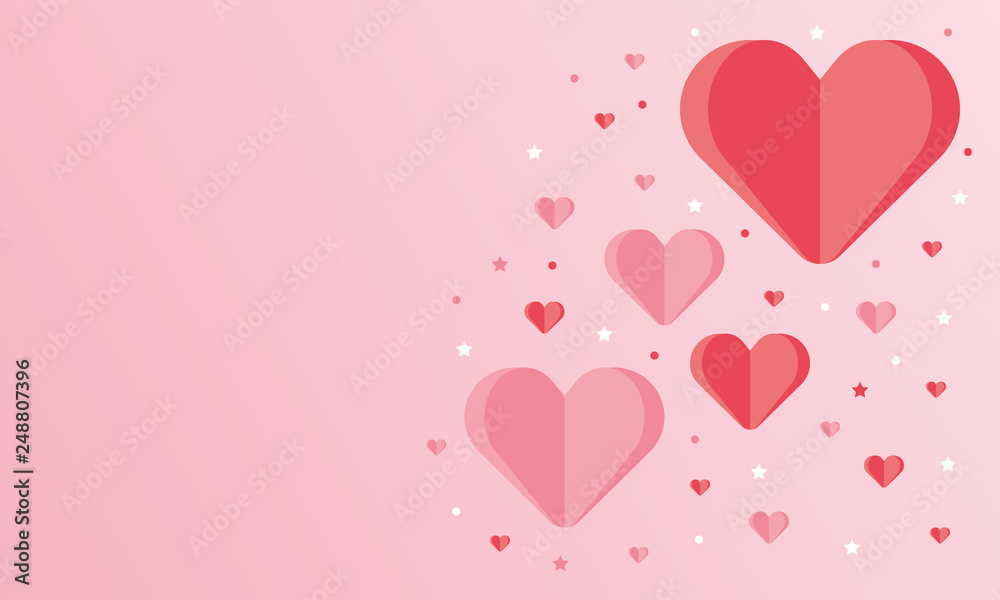 Happy Valentines Day. A holiday of love. Cute and beautiful illustration with color hearts. The traditional time for romantic dates, as well as shopping on sales. Free space for text. Postcard, poster