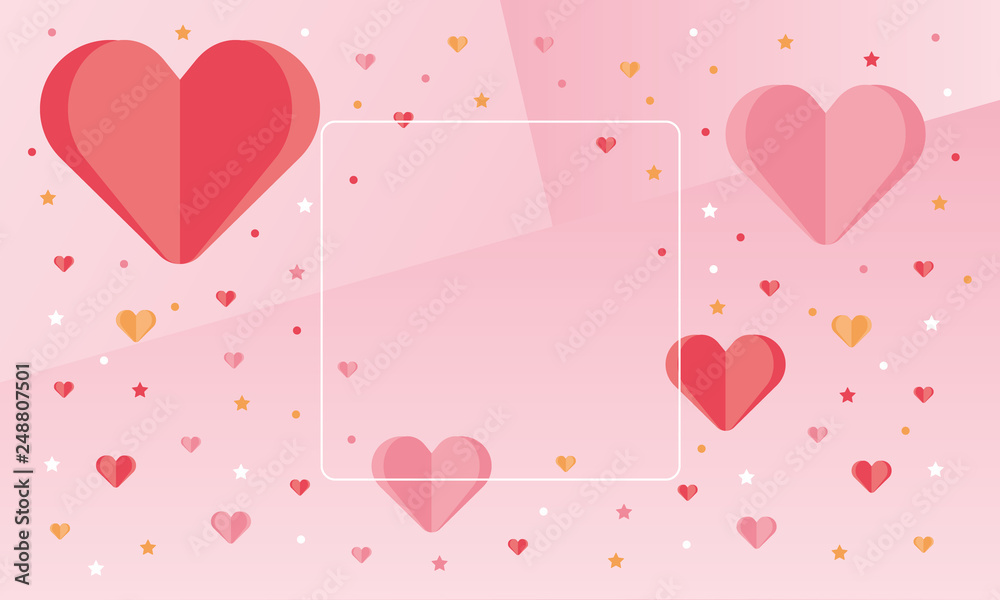 Happy Valentines Day. A holiday of love. Cute and beautiful illustration with color hearts. The traditional time for romantic dates, as well as shopping on sales. Free space for text. Postcard, poster