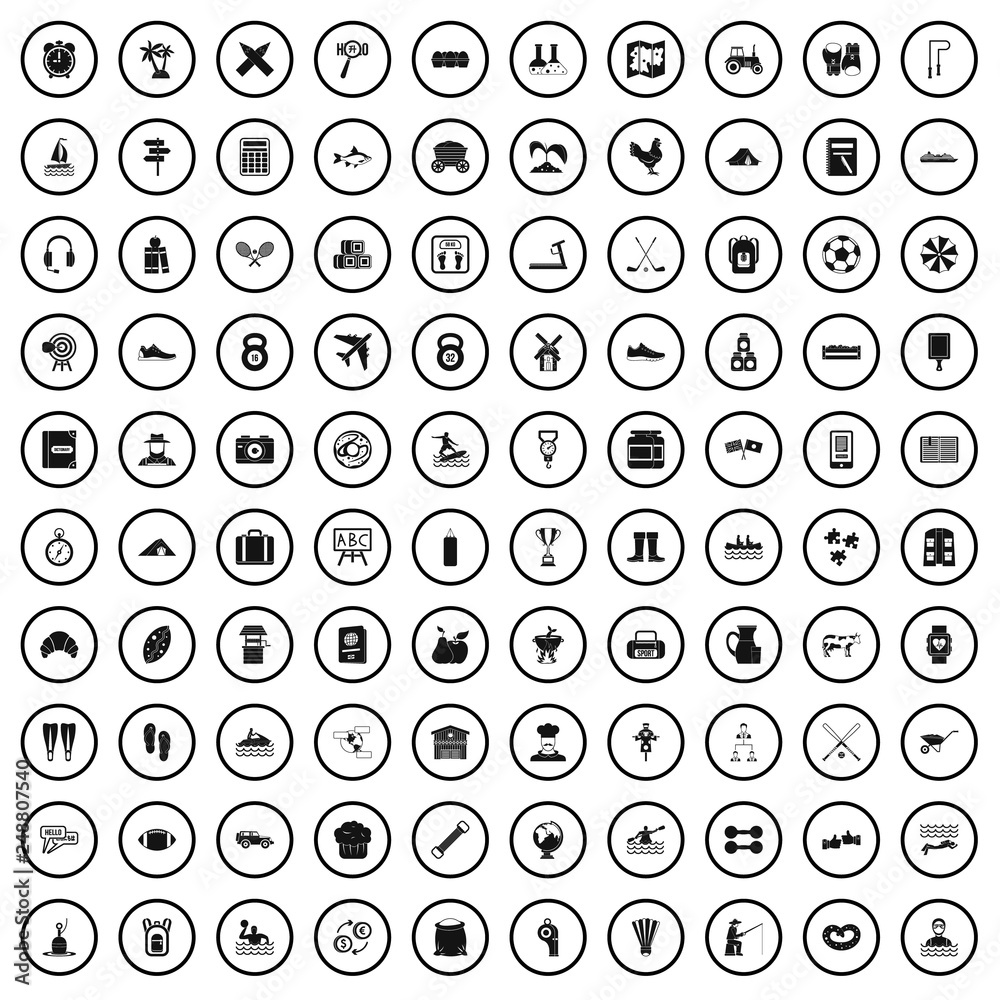 100 activity icons set in simple style for any design vector illustration