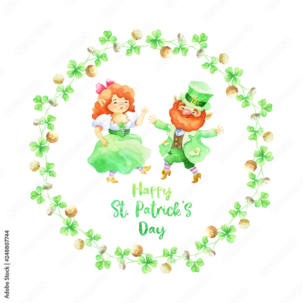 Hand drawn Patrick’s day design on a white background. Watercolor painting. Hand drawn Patrick’s day design on a white background. Watercolor painting.
