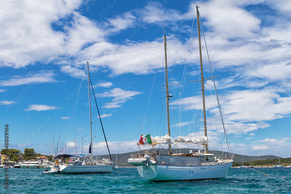 luxury  big white sailing yachts at the sea 