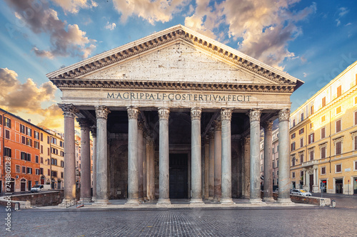 Photography view of Pantheon in the morning. Rome. Italy.