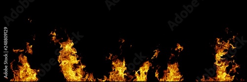 Real fire flames isolated on black background. Mockup on black of 5 flames. © Dancing Man