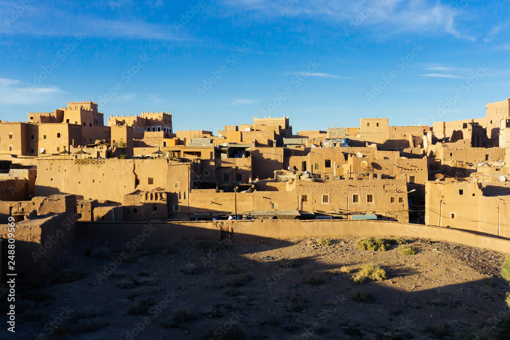 Morocco tourism: Architecture Morocco. Ourzazate. Traditional Berber houses in the ancient city of Morocco.