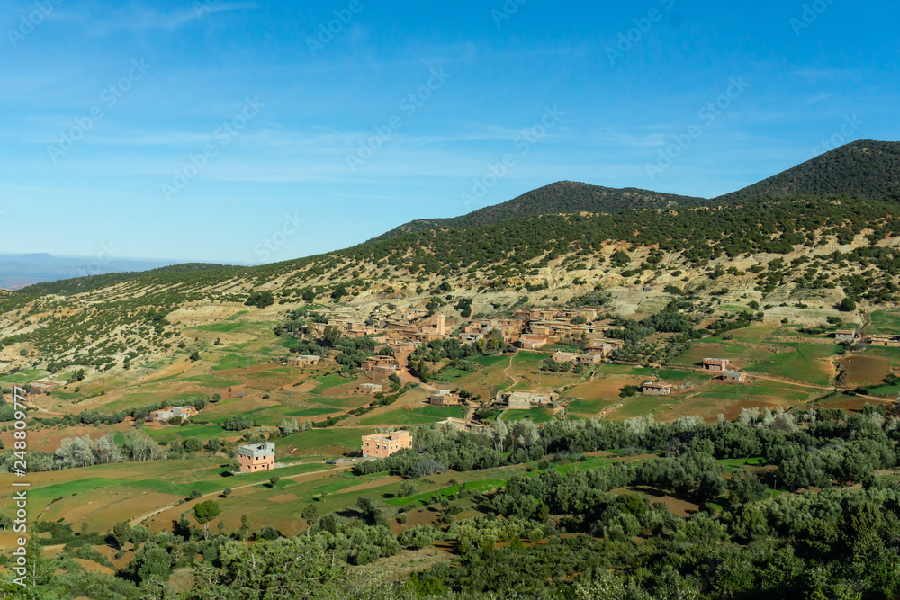 Morocco tourism: Mountains in Morocco. Landscape with Atlas Mountains. Morocco tourism: Mountains in Morocco. Landscape with Atlas Mountains.