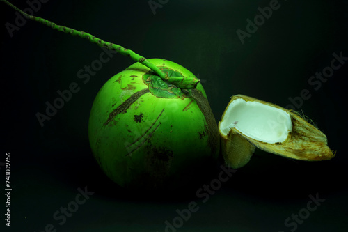 Thai coconut on black background for decoration.
