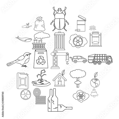 Eco catastrophic icons set. Outline set of 25 eco catastrophic vector icons for web isolated on white background