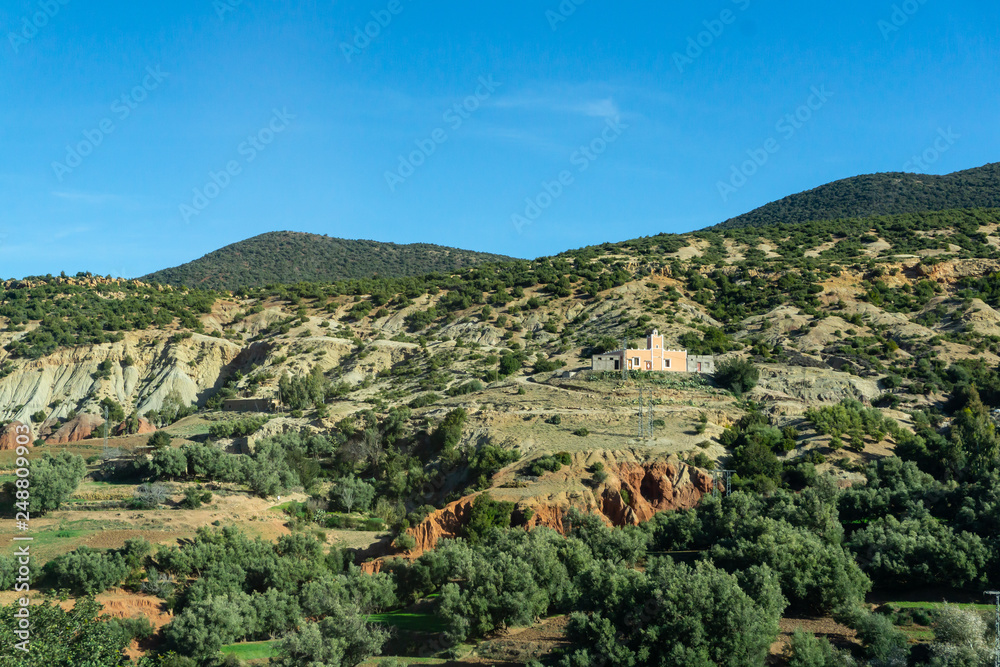 Morocco tourism: Mountains in Morocco. Landscape with Atlas Mountains.