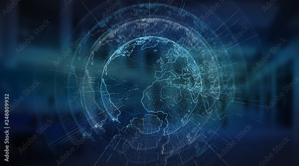 Naklejka premium Connections system global world view 3D rendering
