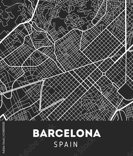 Canvas Print city map of Barcelona with well organized separated layers.