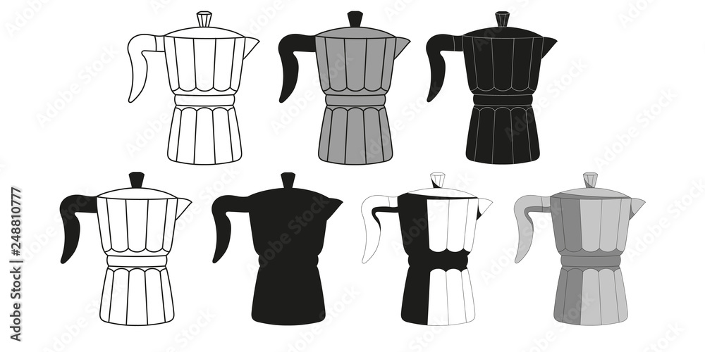 Set of traditional coffee makers. Italian coffee maker, espresso machine Set of traditional coffee makers. Italian coffee maker, espresso machine