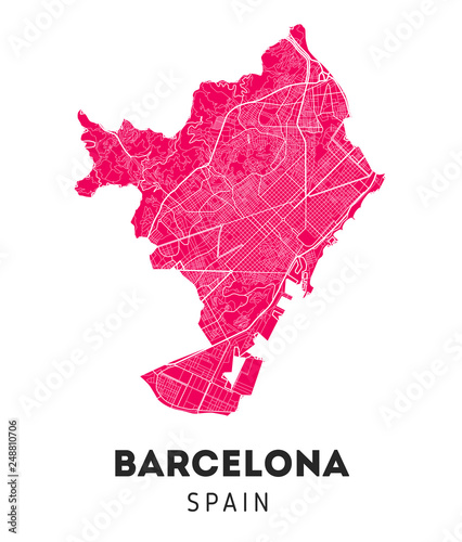 Fotografie, Obraz city map of Barcelona with well organized separated layers.