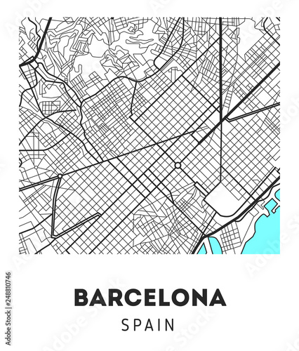 Fotografie, Tablou city map of Barcelona with well organized separated layers.