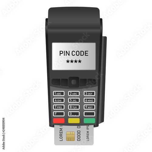 Payment terminal icon. Realistic illustration of payment terminal vector icon for web design isolated on white background