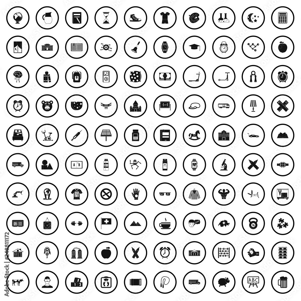 100 alarm clock icons set in simple style for any design vector illustration