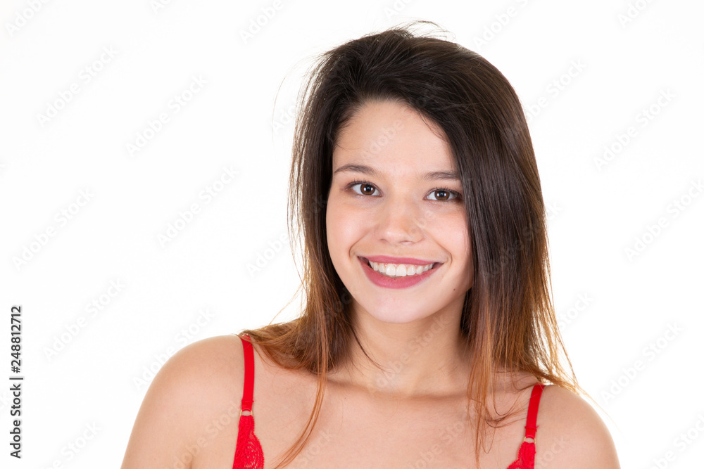 isolated happy girl smile in white background isolated happy girl smile in white background