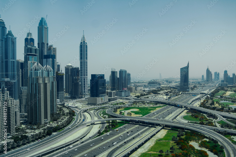 Traffic on the Sheik Zayed Road next to the Dubai Marina