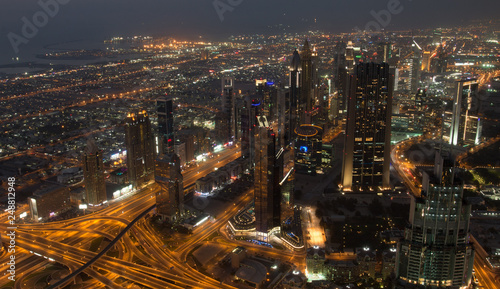 Night-time view of downtown Dubai from Burj Khalifa