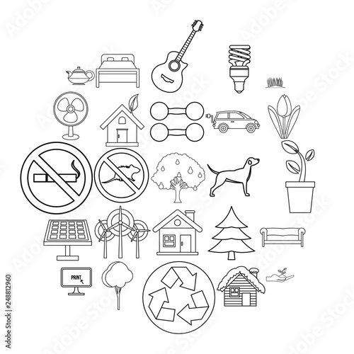 Environmental standard icons set. Outline set of 25 environmental standard vector icons for web isolated on white background