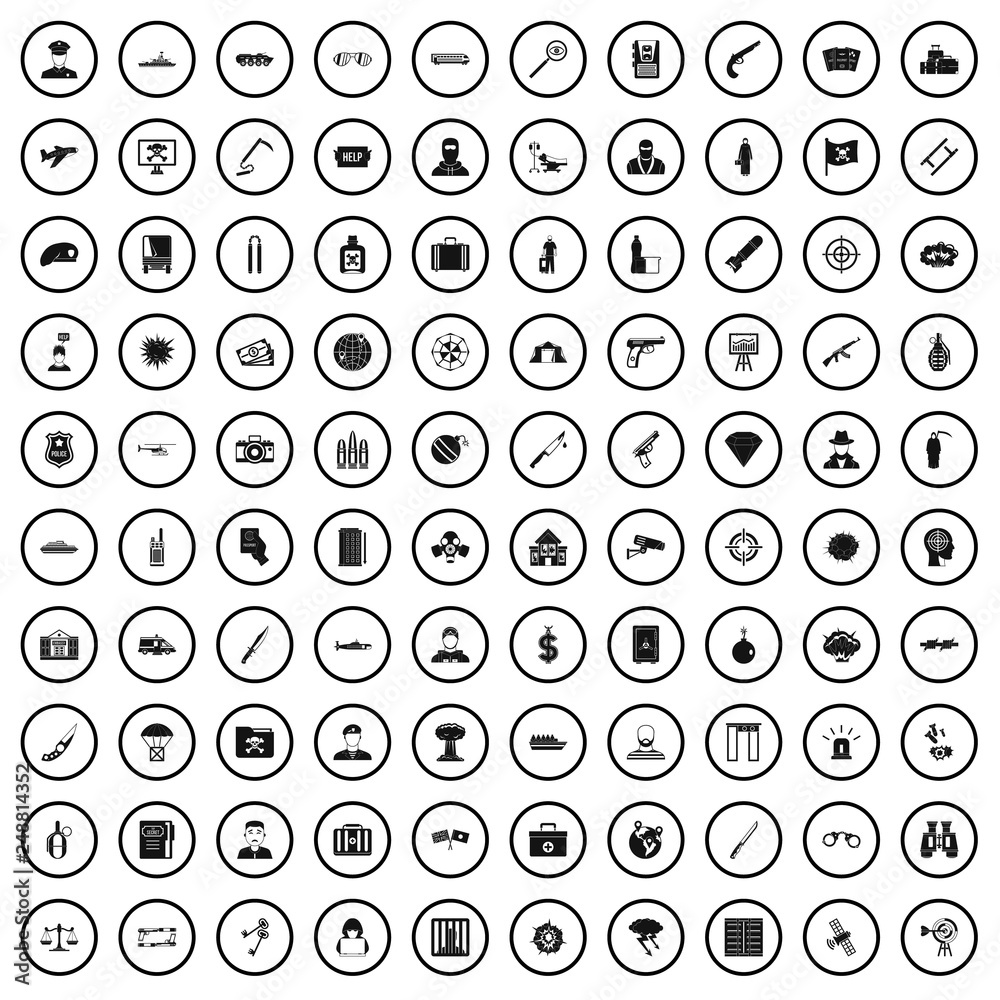 100 antiterrorism icons set in simple style for any design vector illustration