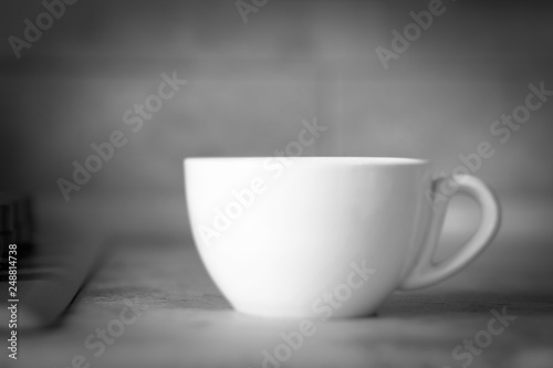 White mug on kitchen work surface