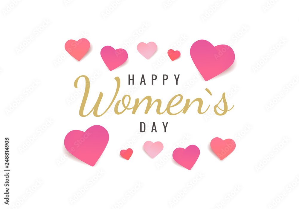 Vector illustration on the theme International women`s day. Typographic lettering Happy Women`s Day on a white background.