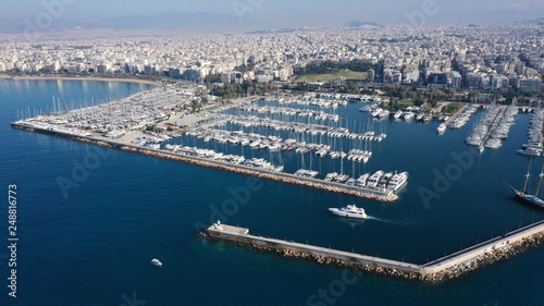 Aerial drone photo of famous marina of Alimos with yachts and sailboats docked, Athens riviera, Attica, Greece © aerial-drone