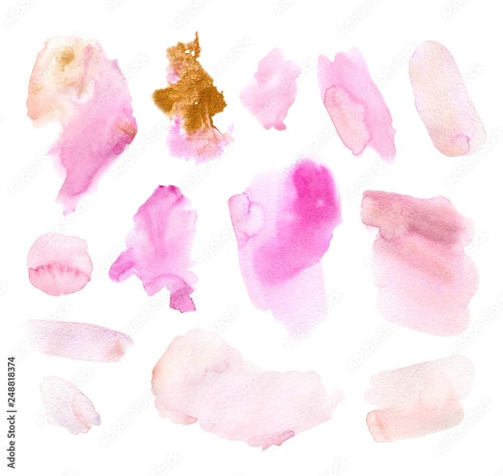 Set of pink watercolor brush strokes Set of pink watercolor brush strokes