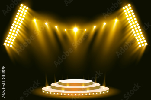Stage Bright stadium arena lighting spotlight vector illustration