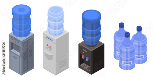 Cooler water icons set. Isometric set of cooler water vector icons for web design isolated on white background