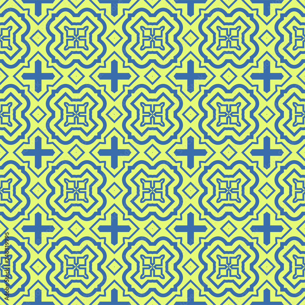 Seamless Pattern With Abstract Geometric Style. Repeating Sample Figure And Line. Vector illustration. Blue, light green color