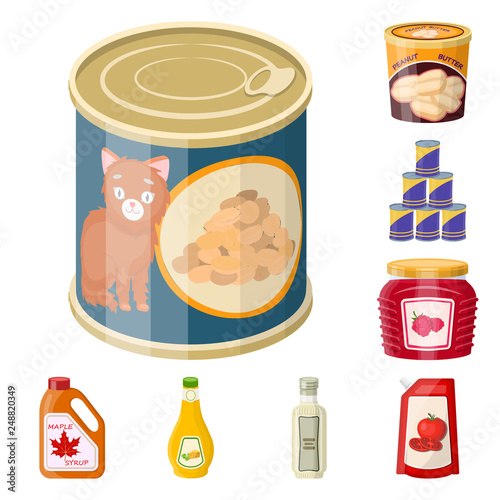 Isolated object of can and food logo. Set of can and package vector icon for stock.