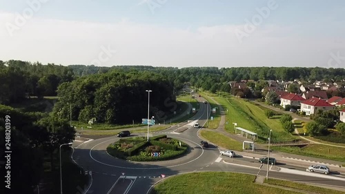 Drone view of a roundabout in Dronten, Flevoland, The Netherlands. Lifting up. photo