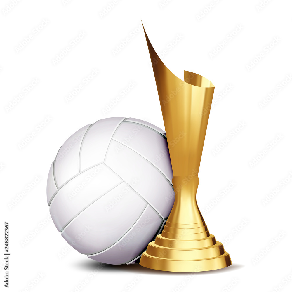 Volleyball Game Award Vector. Volleyball Ball, Golden Cup. Modern ...