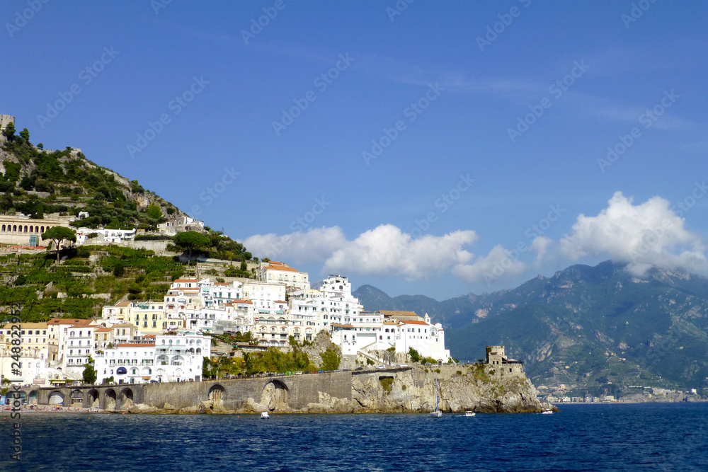 View from the sea over Amalfi, Italy