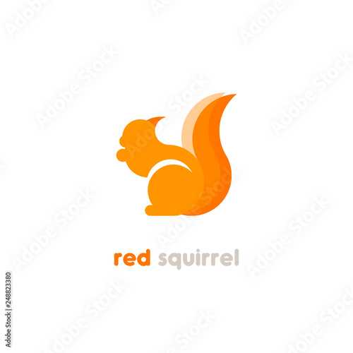 Red squirrel vector logotype. Rodent silhouette logo. Carroty squirrel geometric logo. 