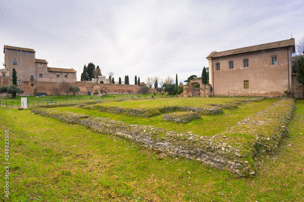 Ruins of the Tempio di Eliogabalo in ancient Rome, Italy