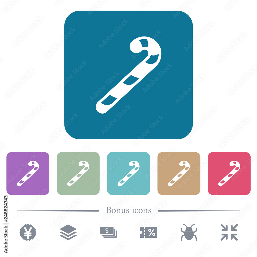 Candy canes flat icons on color rounded square backgrounds Candy canes flat icons on color rounded square backgrounds