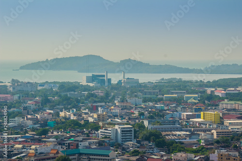 Beautiful landscape view of Phuket city from Khao Rang viewpoint  small hill in Phuket city  Thailand.
